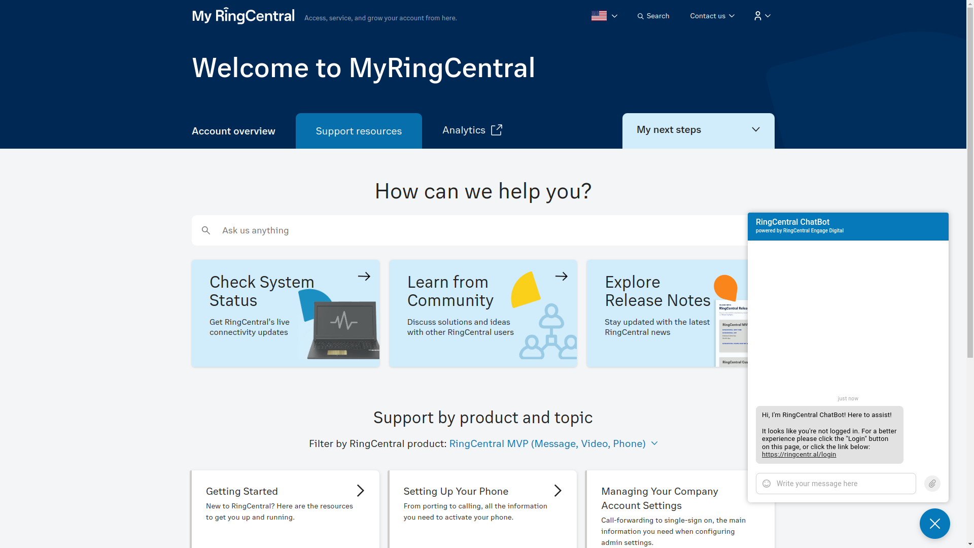 RingCentral Contact Center support