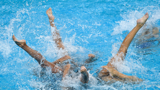 The Japan syncronised swimming team during a training session at the Maria Lenk Aquatics Centre in Rio de Janeiro, Brazil. 