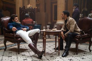 Jonathan Bailey as Anthony Bridgerton and Regé -Jean Page as Simon Basset.