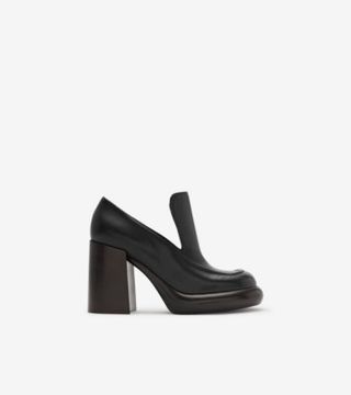 Leather Wedge Heeled Loafers in Black - Women | Burberry® Official