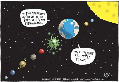 Political Cartoon U.S. Trump Americans Coronavirus approval rating confusing planet