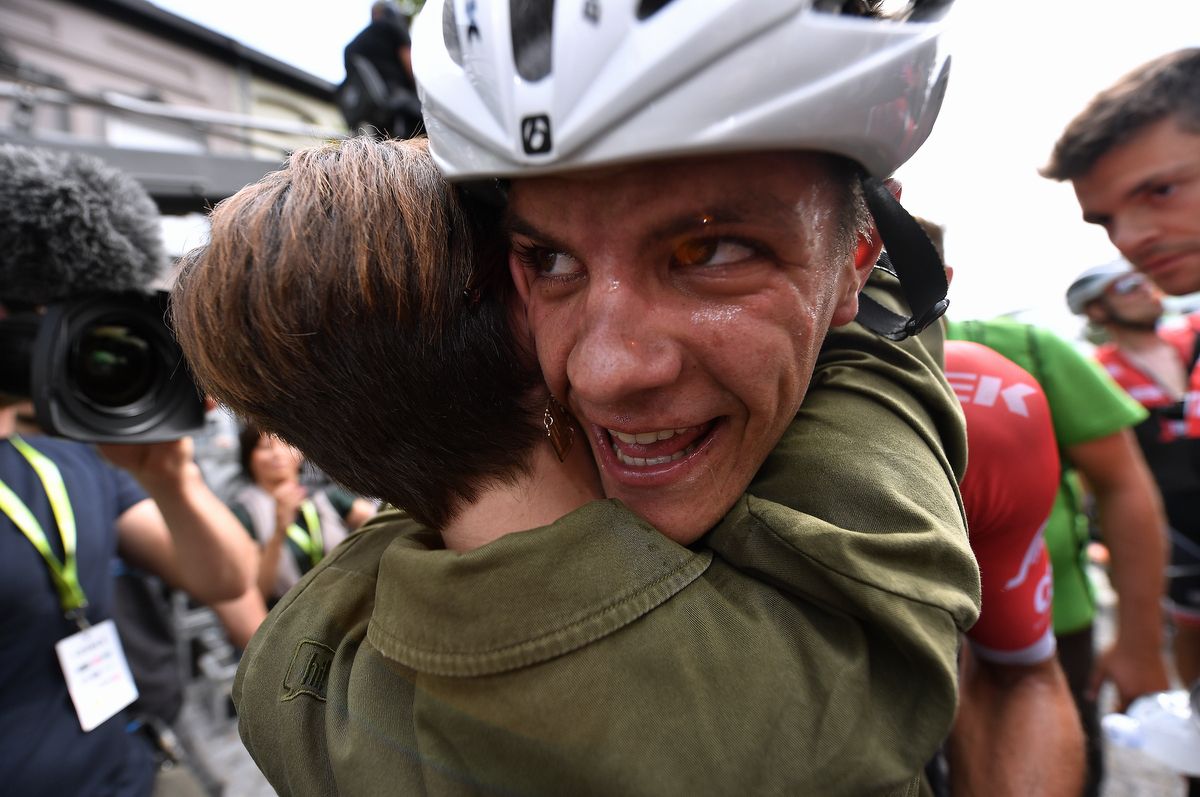 Hug time for stage winner Jasper Stuyven