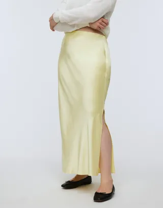 satin slip skirt in a light yellow color