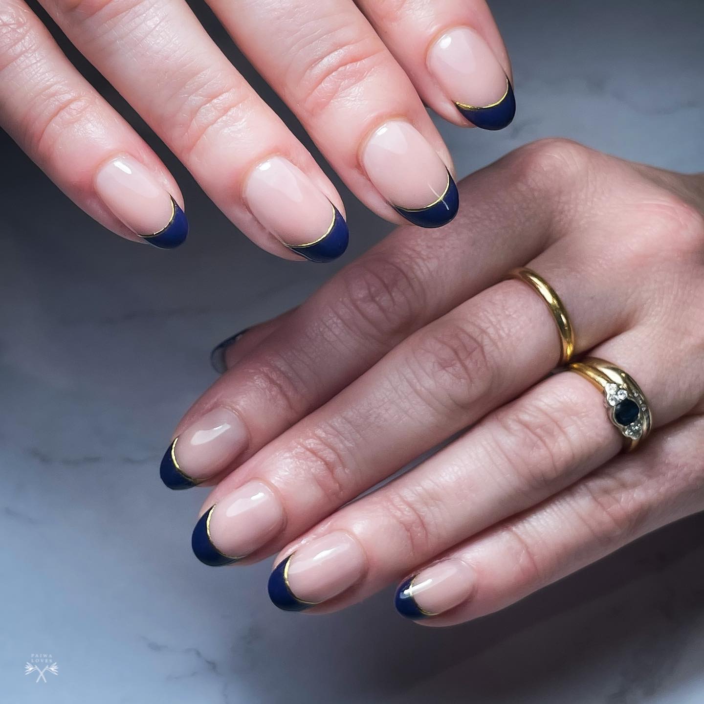 blue French manicures