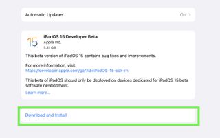 iPadOS 15 beta developer step 16 — Download and Install