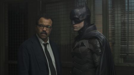 Jim Gordon (Jeffrey Wright) and the Dark Knight (Robert Pattinson) convene in The Batman.