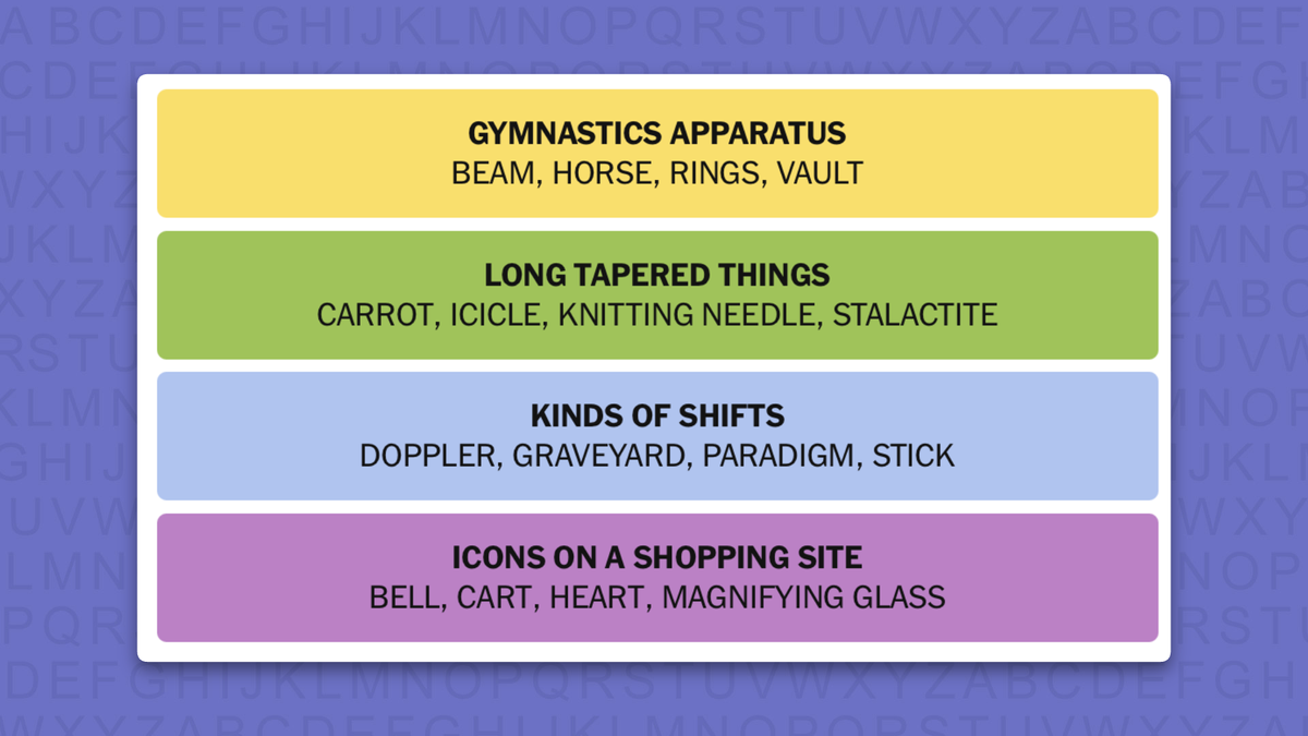 NYT Connections answers for game 1142 on a purple background