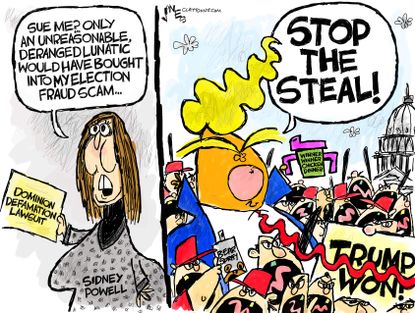 Political Cartoon U.S. sidney powell dominion lawsuit trump capitol riot