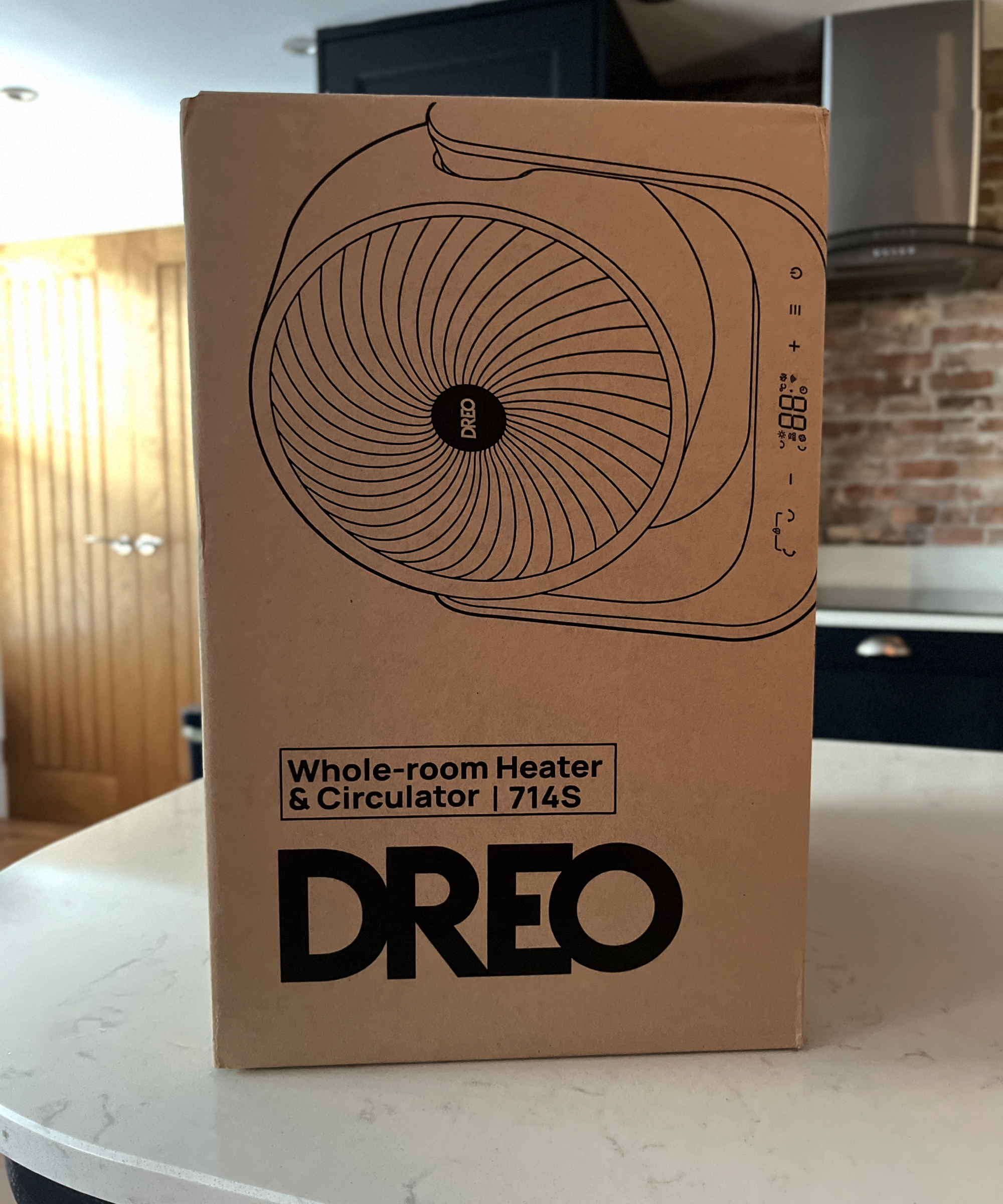 heater in box on kitchen worktop