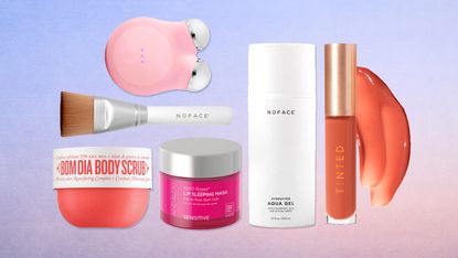 collage of best august beauty launches including nuface mini+