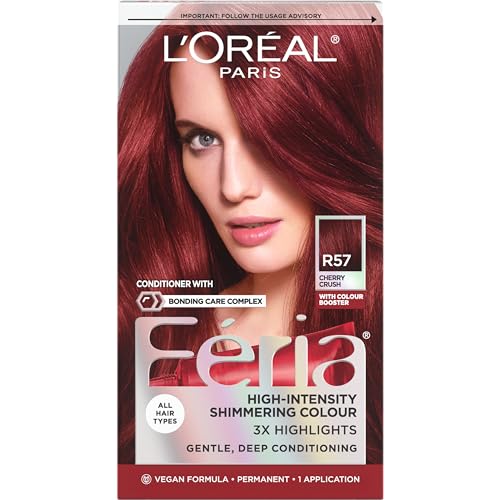 L&#039;oreal Paris Feria Multi-Faceted Shimmering Permanent Hair Color, R57 Cherry Crush (intense Medium Auburn), Pack of 1, Hair Dye