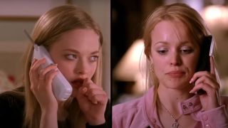 Karen (Amanda Seyfried) fake coughs while on the phone with Regina (Rachel McAdams) in Mean Girls.