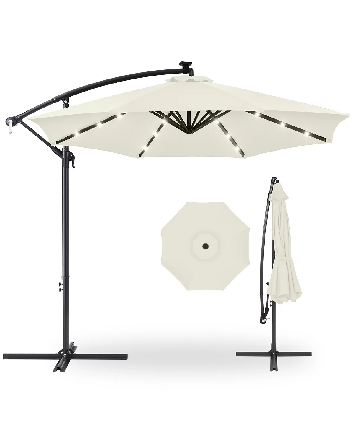 10ft Solar Led Offset Hanging Outdoor Market Patio Umbrella W/ Adjustable Tilt