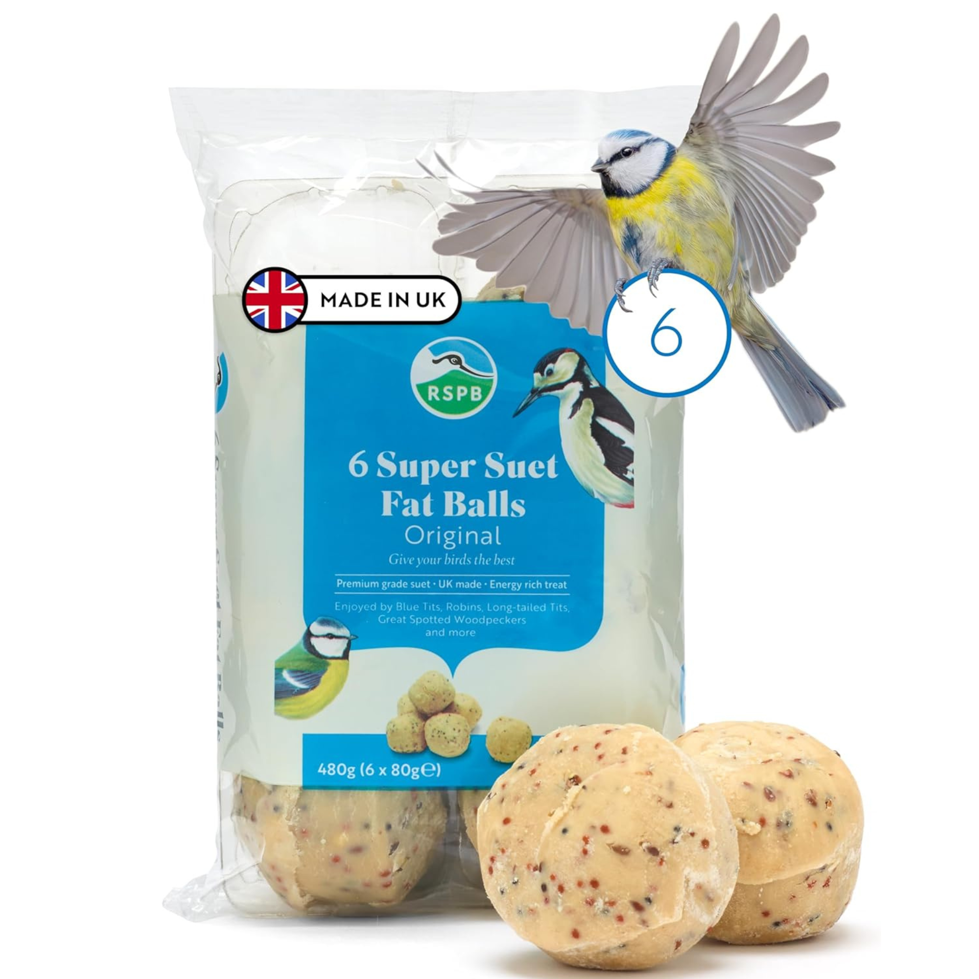 Rspb - Fat Balls for Birds, High Energy Suet Balls, Made in the Uk, Delicious and Nutritious Bird Food, Suitable for Year-Round Feeding (6 Pack)