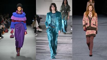 A composite of models on the runway showing winter 2022 fashion trends