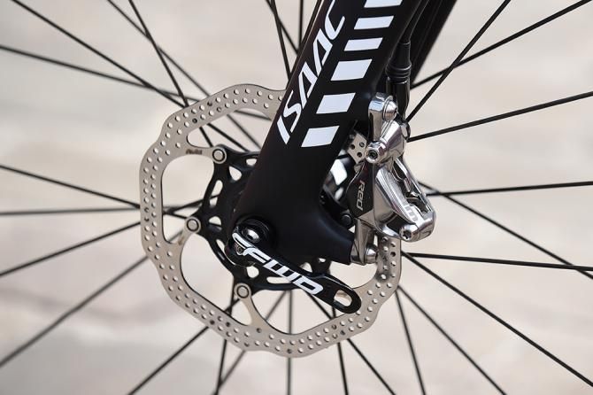 A close-up of the Sram red disc brake