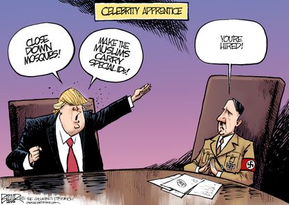 Political cartoon U.S. Trump Apprentice Muslims Nazi