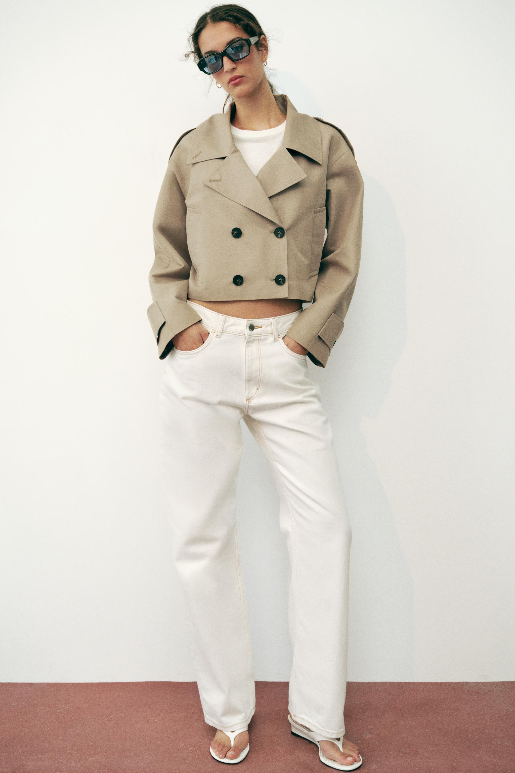 Short Double-Breasted Trench Jacket - Taupe Brown - Xs
