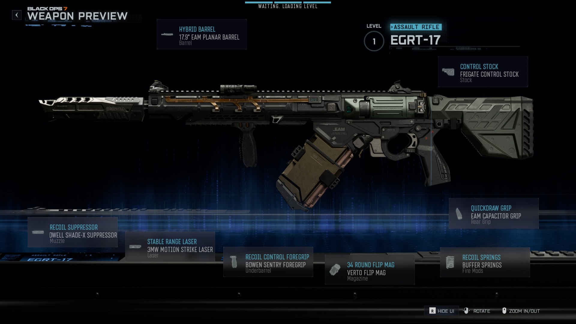 An EGRT-17 assault rifle with a full loadout of the best attachments
