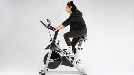 Our expert fitness reviewer testing the YOSUDA bike