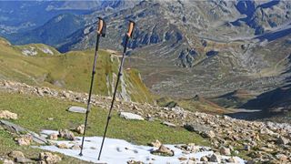 Black Diamond Trail Cork Trekking Poles in the mountains