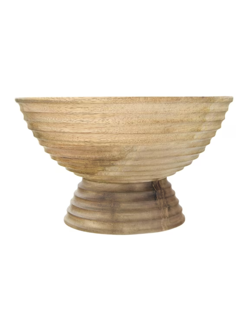 Ridged Mango Wood Footed Bowl