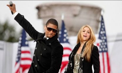 Usher and Shakira sing at President Obama's inauguration on Jan. 18, 2009.