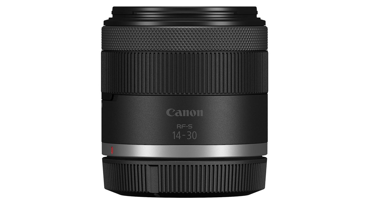 The Canon RF-S 14-30mm f/4-6.3 IS STM PZ against a white background