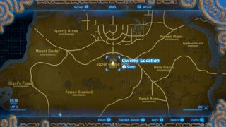 Zoomed in Map location for the Scared Ground ruins for Breath of the Wild Captured Memories collectibles