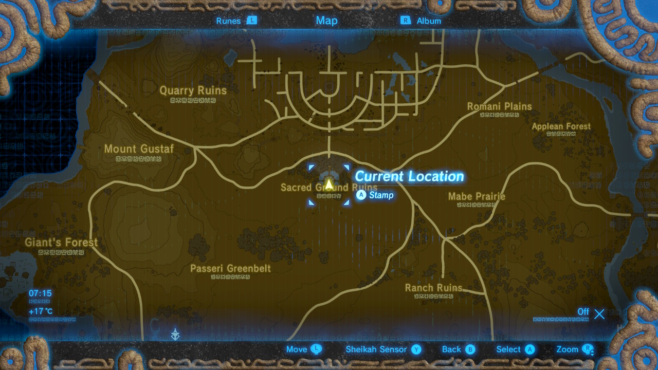 Increased map location for Scared Ground Ruins for the Breath of the Wild Captured Memories collectible