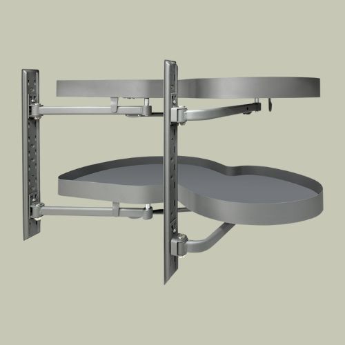 Highdecora Kitchen Cabinet Magic Corner Organizer, 2-Tier Swing Tray, 90-100cm, Soft Close, Grey (left_hand)