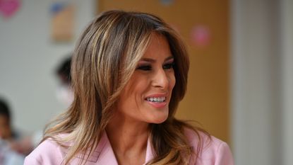 US First Lady Melania Trump visits children to celebrate Valentine's Day at the Children's Inn at the National Institute of Health (NIH) in Bethesda, Maryland, on February 14, 2019. - The Children's Inn at NIH serves as a home for children undergoing medical treatment and their families. (Photo by MANDEL NGAN / AFP) (Photo by MANDEL NGAN/AFP via Getty Images)