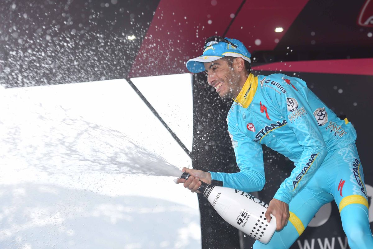 Fabio Aru on his first of two trips to the podium