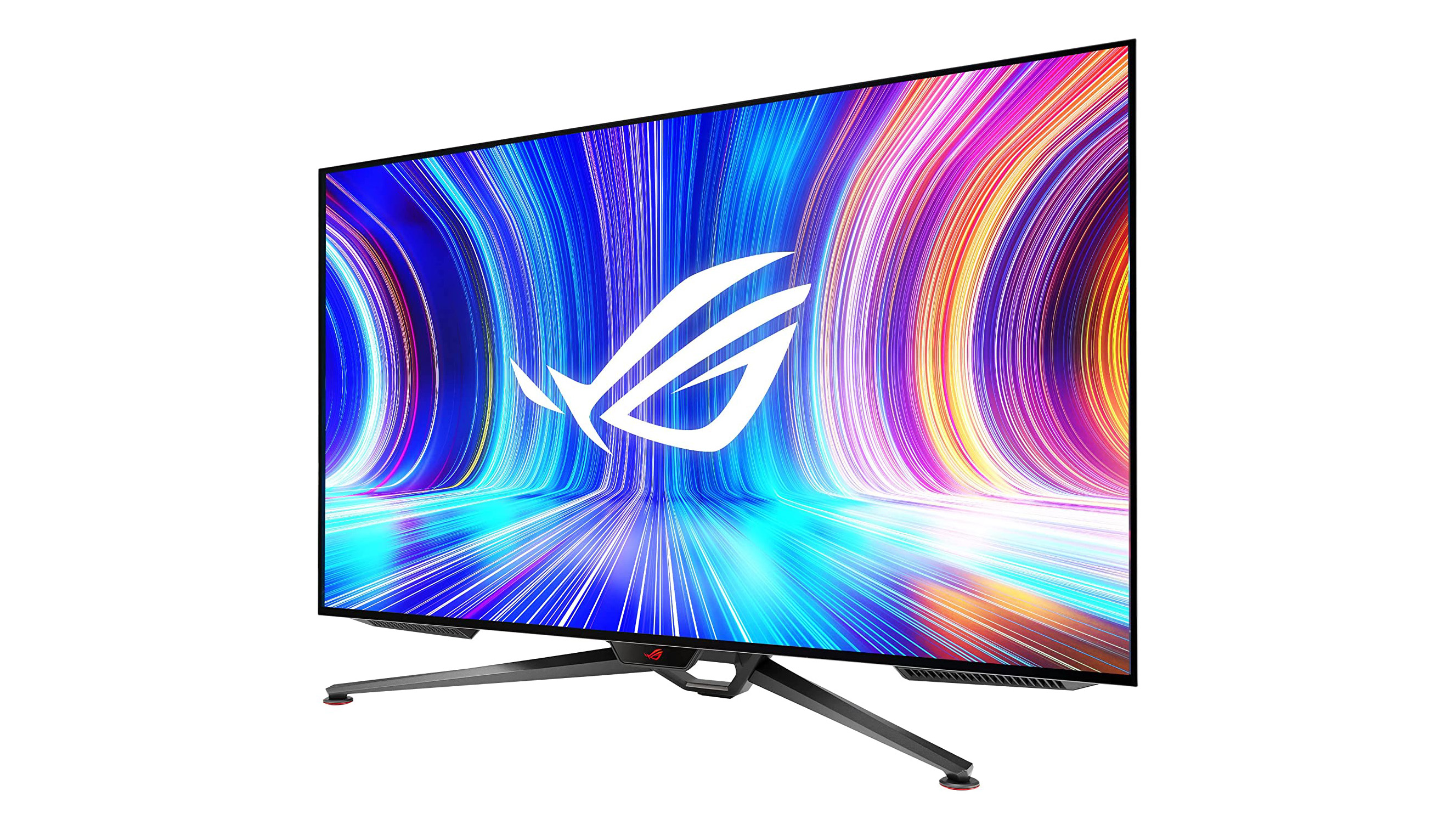 Asus ROG Swift OLED PG42UQ, one of the best monitors for PS5, against a white background