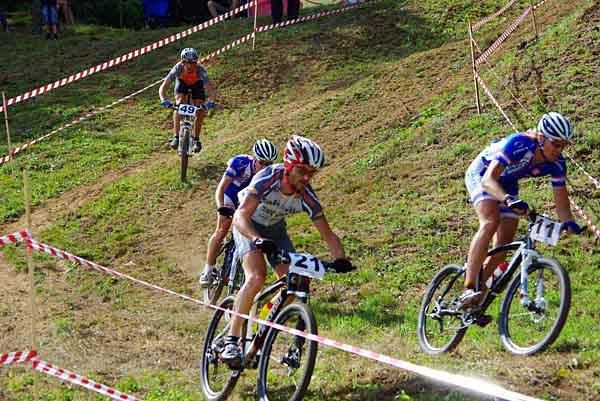 Pavao Roset (BK Kalorija) from Croatia battles some Slovenian riders.
