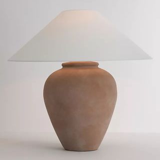 ceramic table lamp with wide white shade