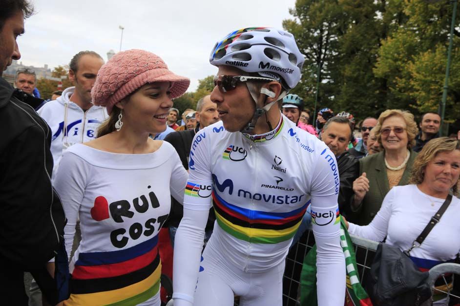 Newly crowned World Champion Rui Costa at the start of the 2013 race