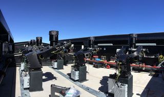 Many of the 20-centimeter telescopes that make up the Next-Generation Transit Survey (NGTS) are seen here during testing.