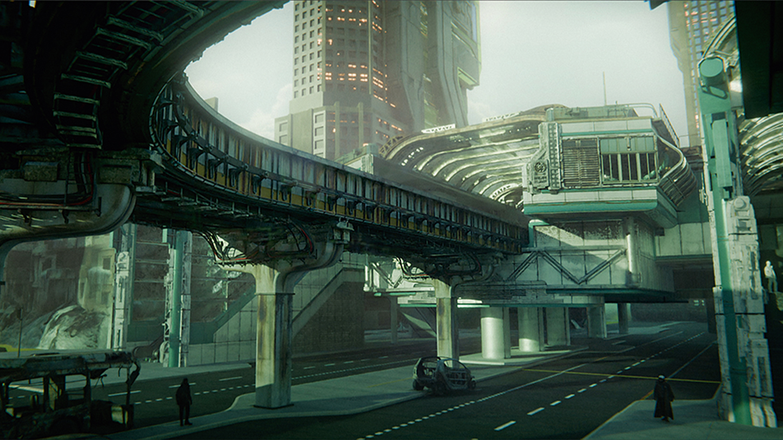 A sci-fi city scene rendered in 3D