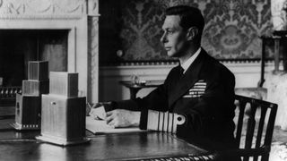King George VI addresses the people of Britain and the British Empire live over BBC news radio networks at 6pm on Sunday 3rd September 1939, the day of Britain's declaration of war on Nazi Germany. During his speech the king asked his subjects to "stand calm and firm and united in this time of trial".