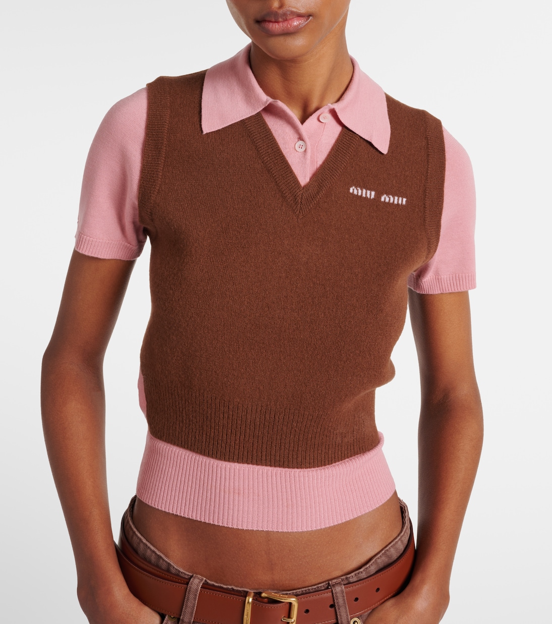 Layered wool and cashmere polo shirt