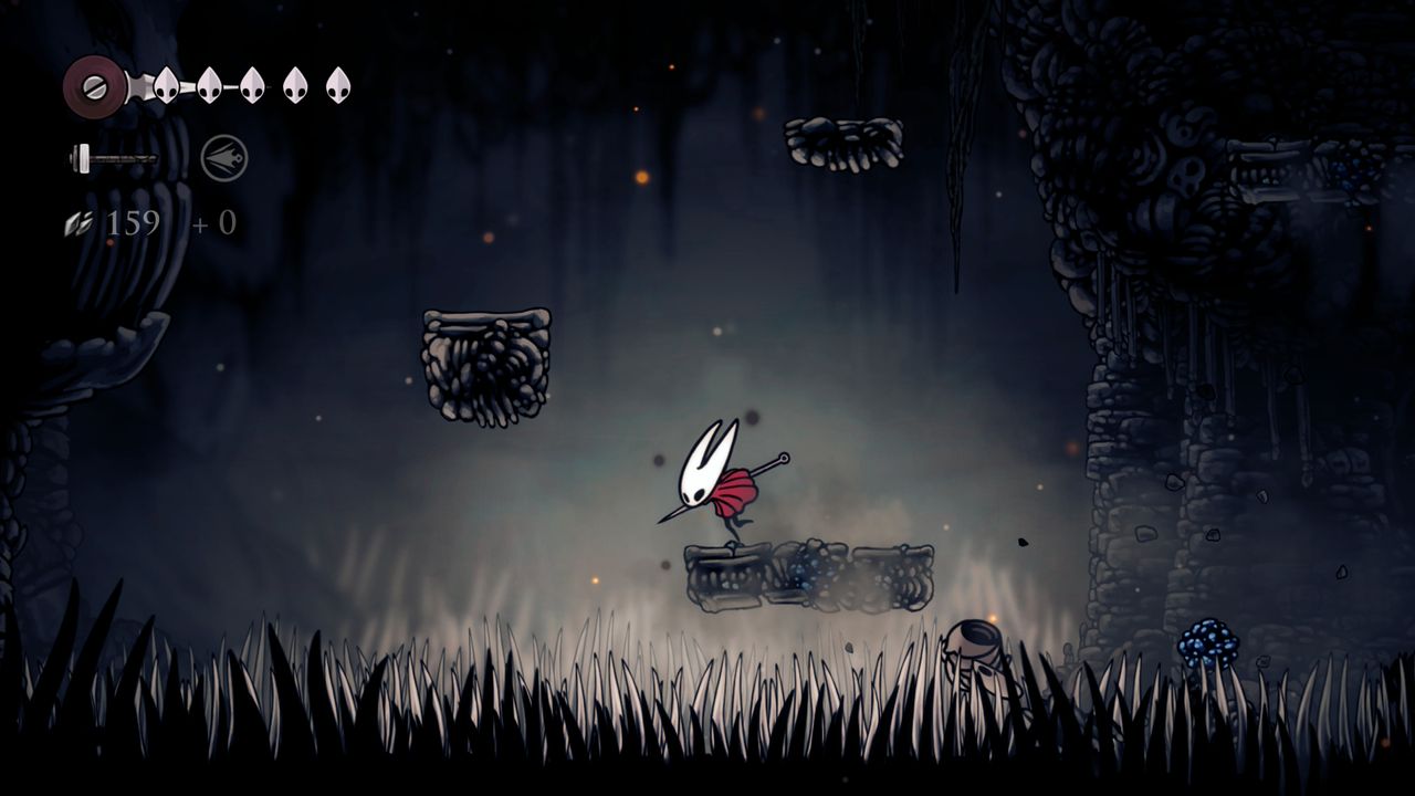 A platform crumbles from beneath Hornet's feet in Hollow Knight: Silksong