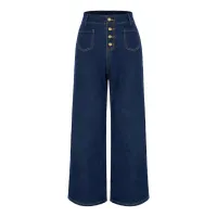 Belle Poque  Women Wide Leg Jeans High Waist Stretchy Vintage Denim Trousers with Pockets