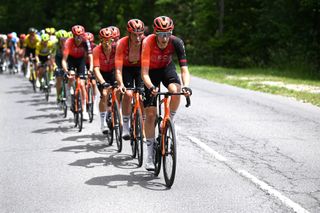 Ineos Grenadiers lead the peloton on stage eight of the Criterium du Dauphine 2024