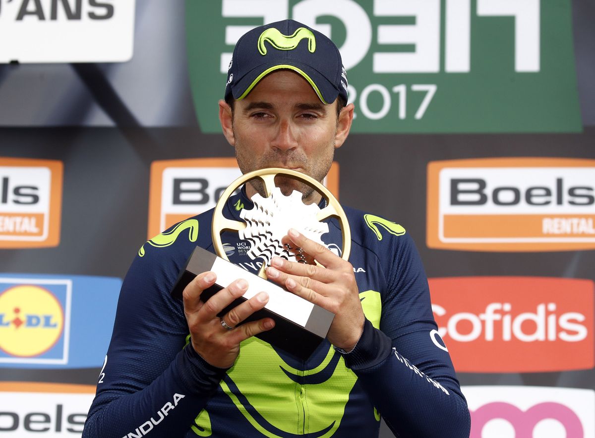 Alejandro Valverde (Movistar) wins the 2017 Li&egrave;ge-Bastogne-Li&egrave;ge