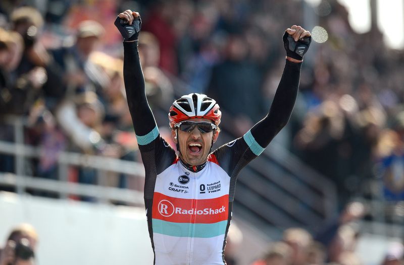 Fabian Cancellara celebrates his third win at the 'hell of the north'