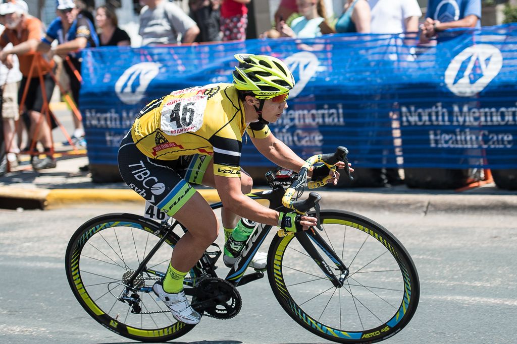 Brianna Walle (Team Tibco-SVB) navigating the high speed corner before the climb early in the race