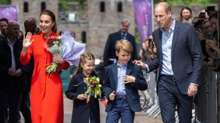 Catherine, Princess of Wales, Princess Charlotte, Prince George and Prince William visit Cardiff Castle on June 04