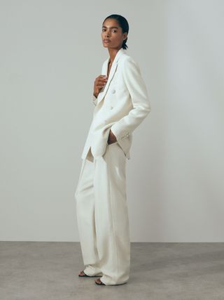 Atelier Italian Double Breasted Textured Suit: Blazer With Silk