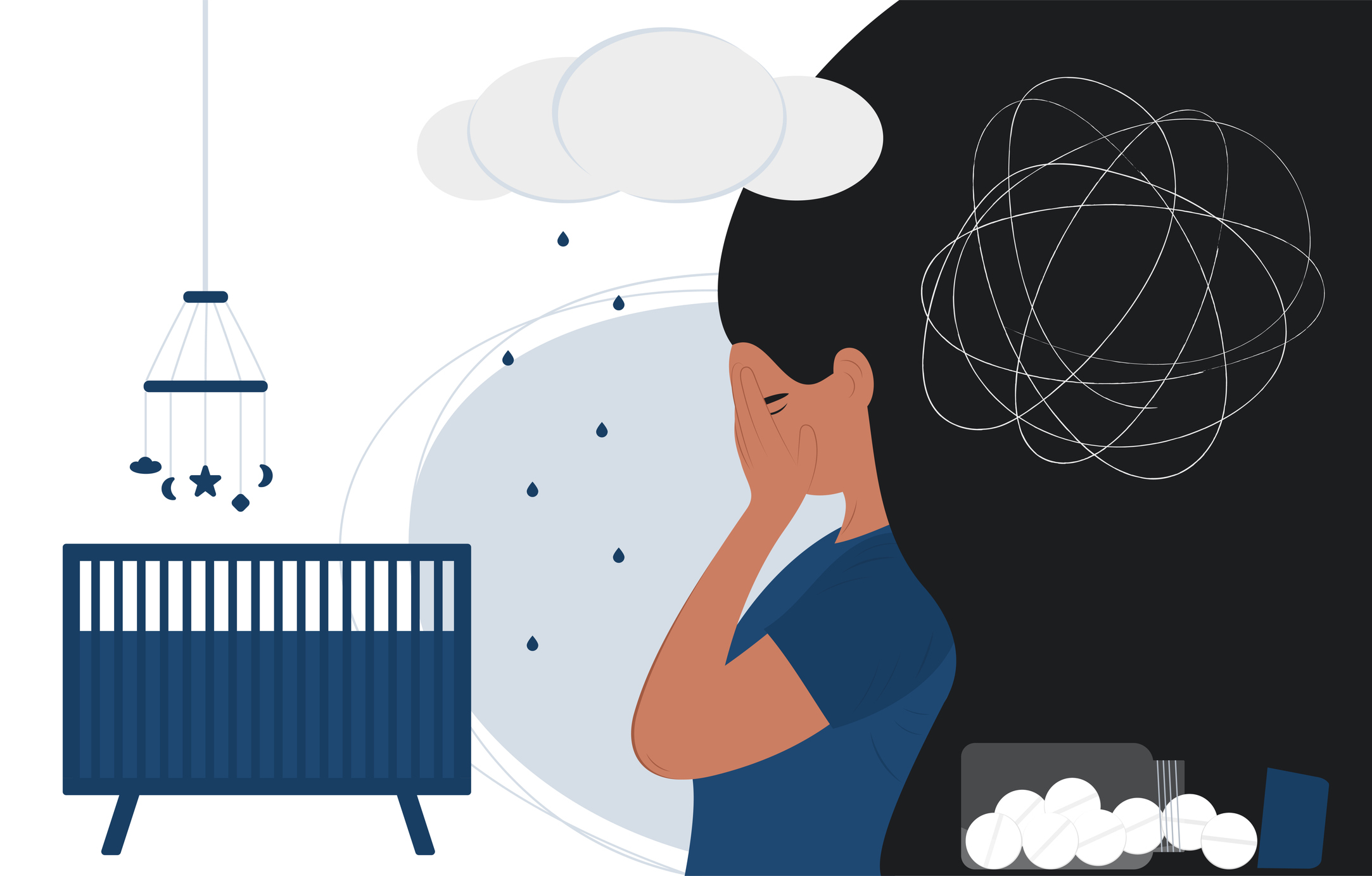 Illustration of a woman suffering from PTSD and post natal depression